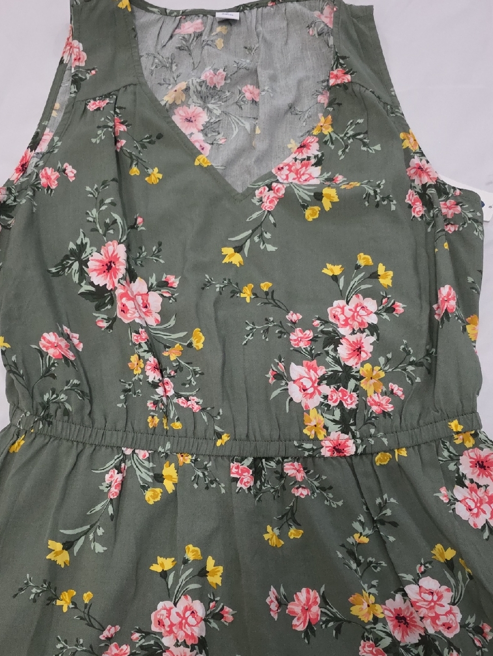 Olive Green Floral Sleeveless V-Neck Dress Size M - Picture 2 of 5
